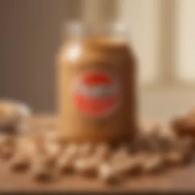 A jar of creamy peanut butter surrounded by fresh peanuts