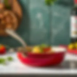 Vibrant enamel-coated cast iron skillet showcasing its glossy finish