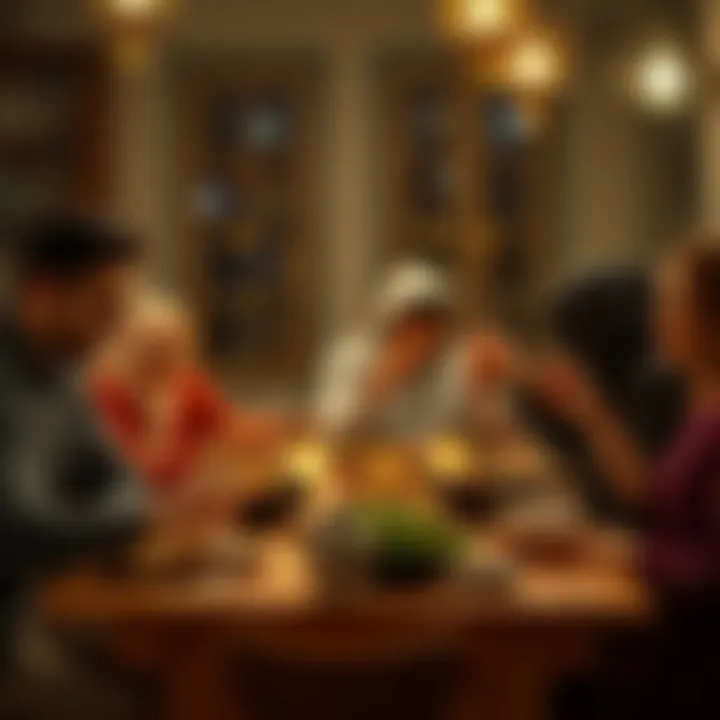 Family Celebration During Iftar Family gathered around the table, sharing the first meal of the evening