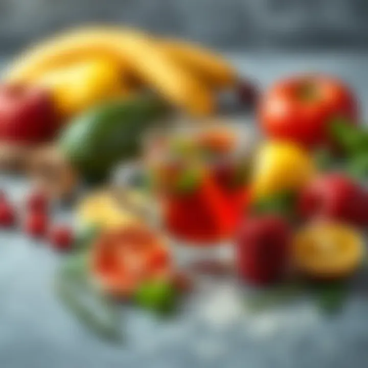 Fresh fruits and herbs beautifully arranged next to Feridun Kunak detox tea