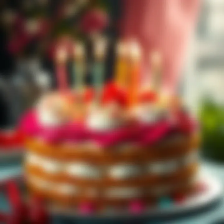 Colorful and festive birthday cake with candles