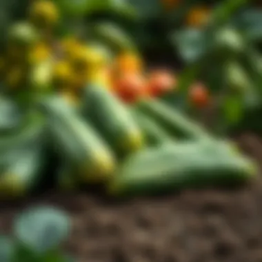 Fresh cucumber varieties in a garden setting