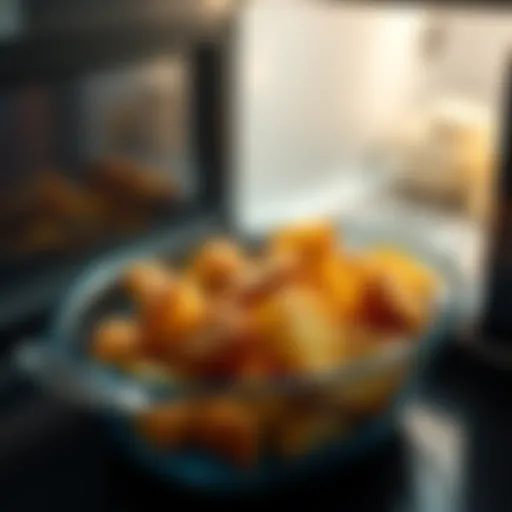 Fried frozen potatoes in a microwave dish
