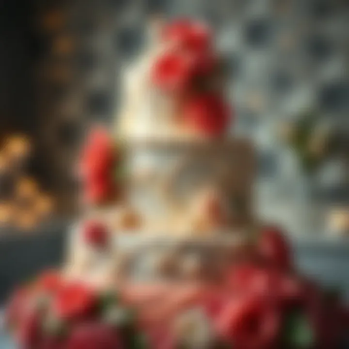 Artistic wedding cake with intricate sugar art