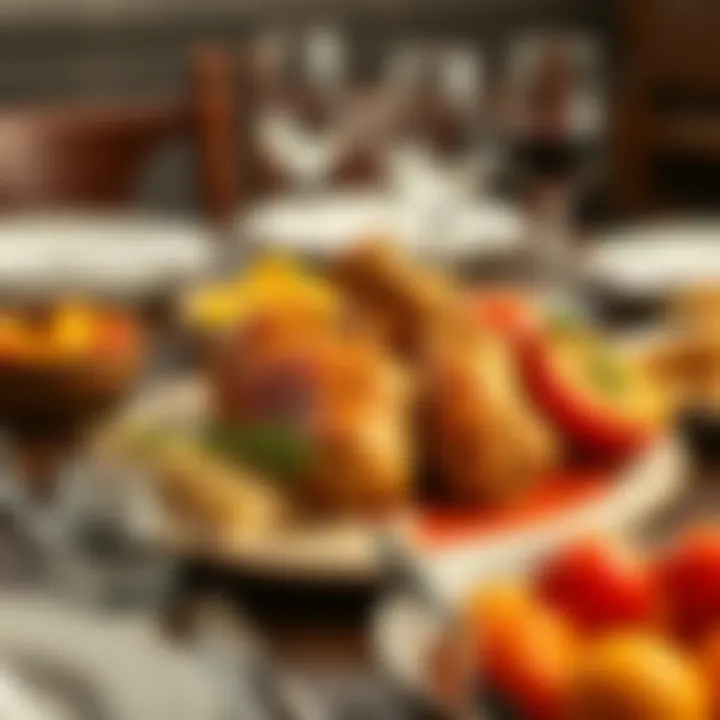 A table set with a gourmet presentation of chicken thighs