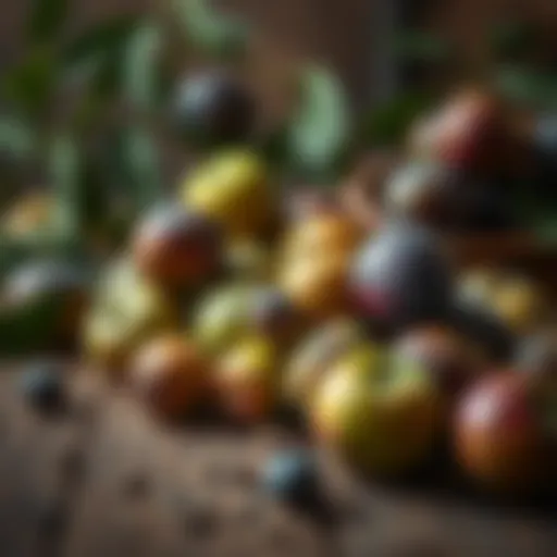 Fresh green plums on a rustic wooden table