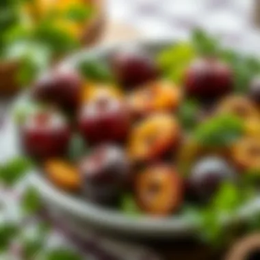 Healthy dish featuring green plums and salad
