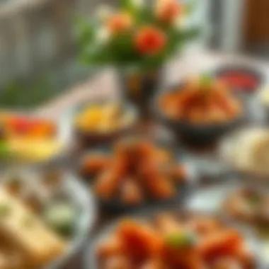 A spread of light lunch dishes arranged elegantly