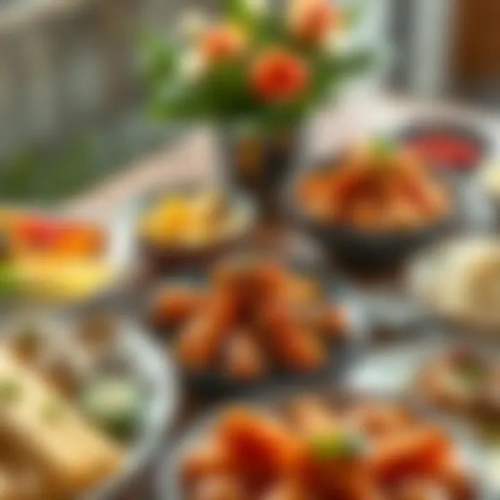 A spread of light lunch dishes arranged elegantly