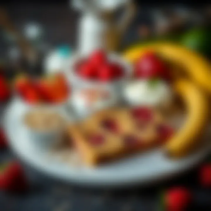 Ingredients for Harika Kanatlar Cake An assortment of ingredients used in Harika Kanatlar cake including fruits, creams, and sprinkles.