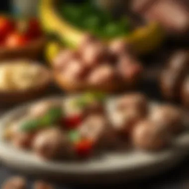 Delicately arranged presentation of raw meatballs