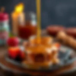 Decadent caramel sauce drizzled over a dessert
