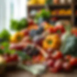 A vibrant array of fresh vegetables and fruits on a wooden table