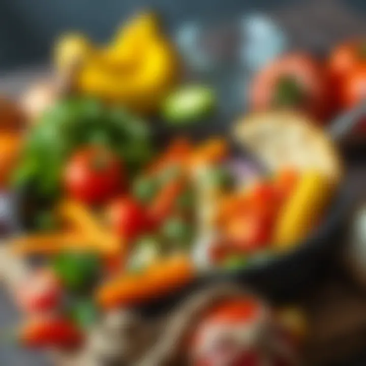 Fresh Ingredients for Healthy Cooking A colorful array of healthy ingredients ready for a meal in a skillet