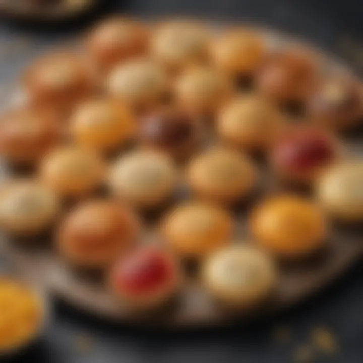 A variety of ready-made pastry creams in decorative bowls, showcasing different textures and colors.