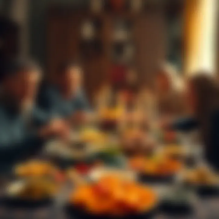 Family Gathering for Iftar A family gathering around a beautifully arranged iftar spread