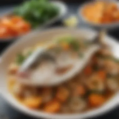 A beautifully plated steamed fish dish