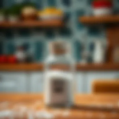 A close-up of a salt shaker with iodized salt against a vibrant kitchen backdrop