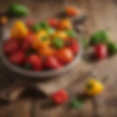 Fresh İpek sweet peppers displayed on a rustic wooden table.