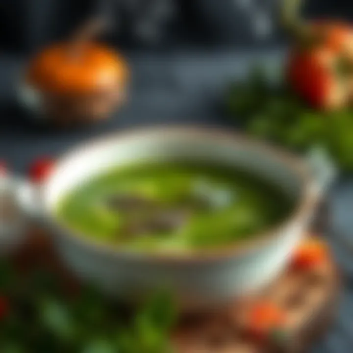 A bowl of fresh nettle soup with herbs