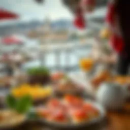 A scenic view of a brunch table filled with traditional Turkish breakfast items