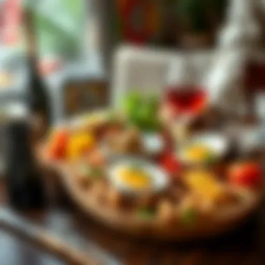 A gourmet brunch plate featuring a fusion of local and international flavors