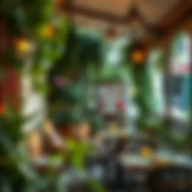 An inviting outdoor terrace adorned with greenery, ideal for a leisurely breakfast