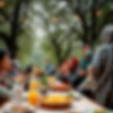 A serene park in Maltepe filled with families enjoying iftar together