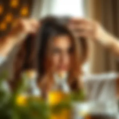 Step-by-step application of jojoba oil on hair