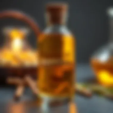 Close-up of jojoba oil in a glass bottle