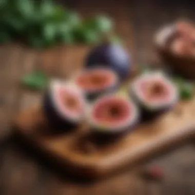 A close-up of a juicy fig on a wooden table