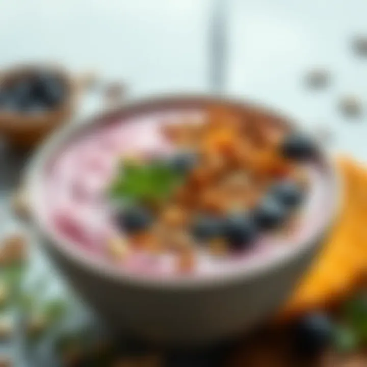 A vibrant smoothie bowl topped with nuts and seeds, showcasing a healthy breakfast option.