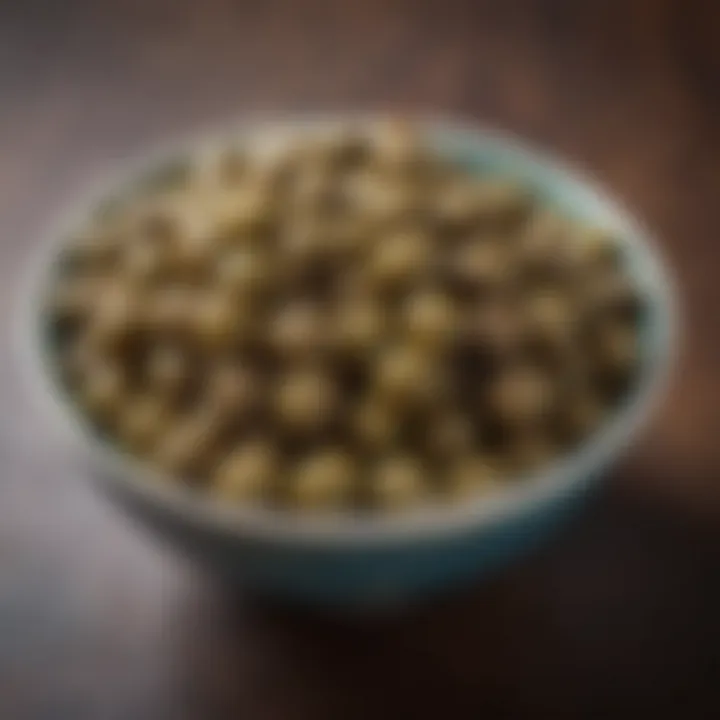 Close-up of capers in a bowl, showcasing their unique texture.