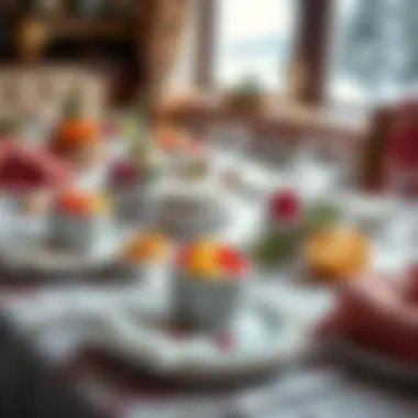 Garnished Snow Syrup Table Setting Beautifully arranged table featuring snow syrup with garnishes