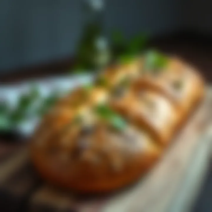 Freshly baked buckwheat bread garnished with herbs