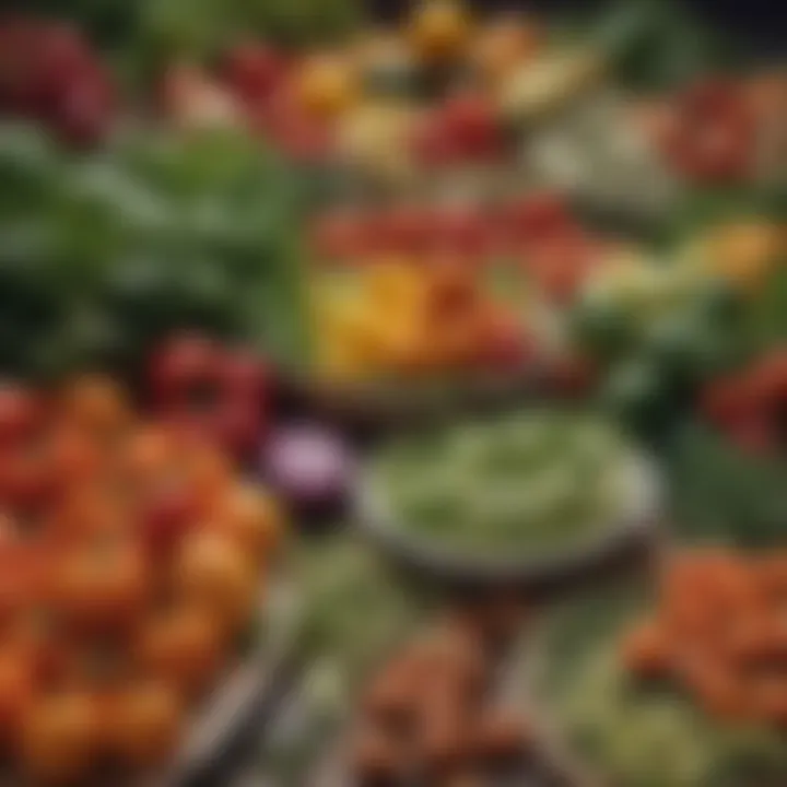 A vibrant display of seasonal vegetables and herbs as part of breakfast.