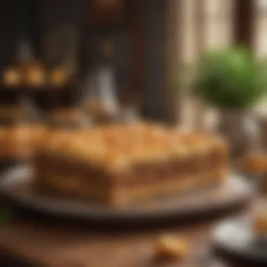 Traditional baklava being displayed in an elegant setting