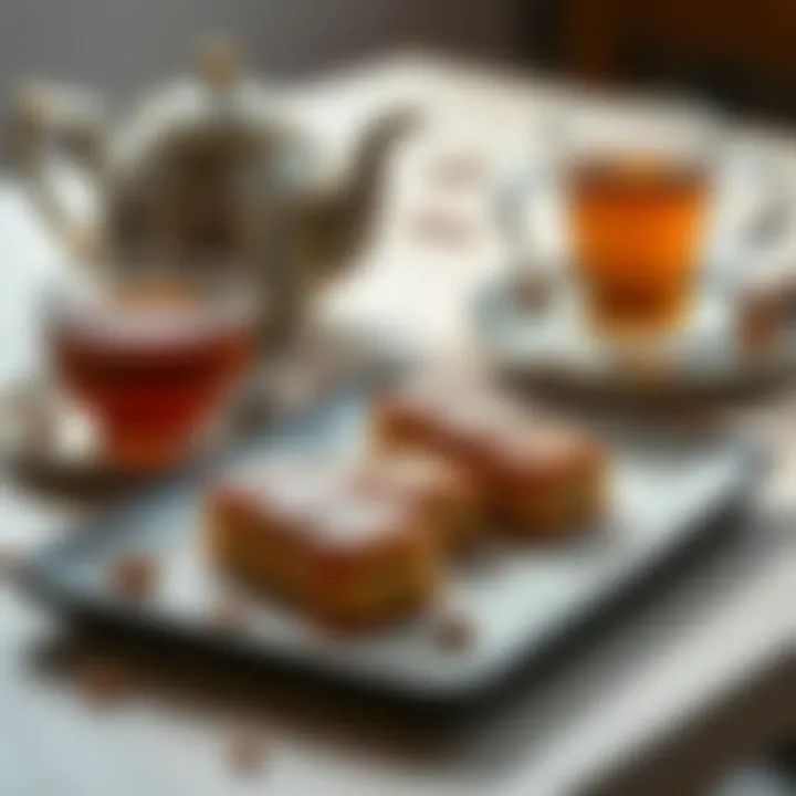 A beautifully styled presentation of caramelized biscuits served with tea