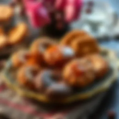 An arrangement of various flavored caramelized biscuits on a decorative plate