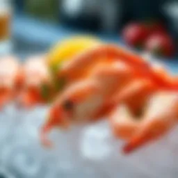 A close-up view of fresh shrimp on ice