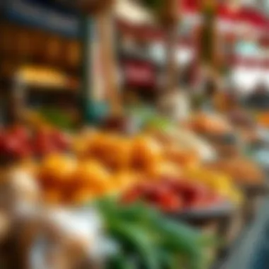 A vibrant market scene highlighting ingredients for katik zurna