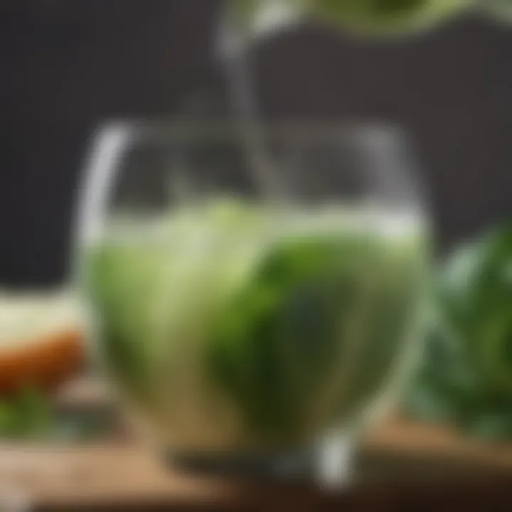 A glass of steaming cabbage water with fresh cabbage on the side