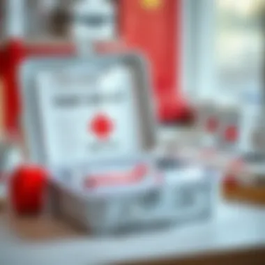 A first aid kit open with burn relief ointments visible