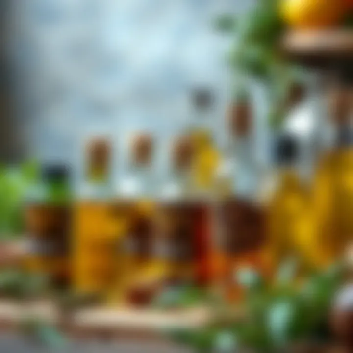 Bottles of various essential oils including oregano oil