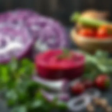Fresh ingredients used in red cabbage sauce preparation