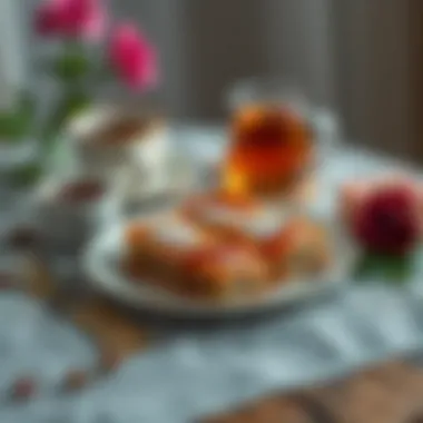 Baklava Served with Tea A beautifully arranged plate of baklava served with tea