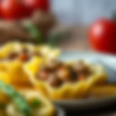 Close-up of flavorful beef filling inside shell pasta