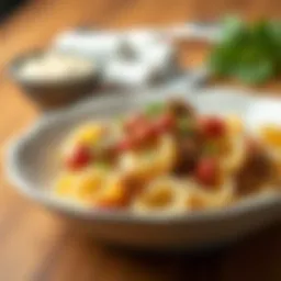 Delicious plate of shell pasta topped with beef filling