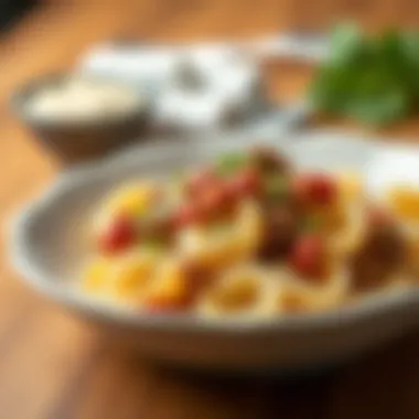 Delicious plate of shell pasta topped with beef filling