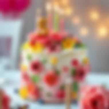 Colorful birthday cake for girls with floral decorations